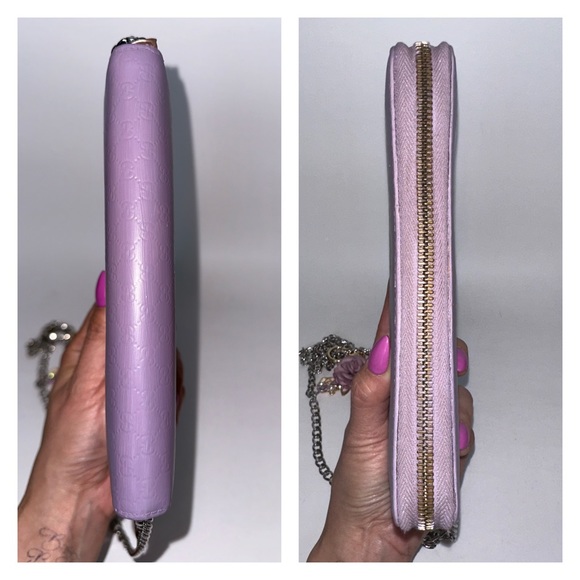 💯 GUCCI Violet Monogram Leather Zippered Wallet on Chain w/ auth cert - Picture 10 of 14